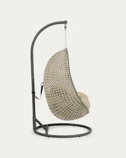 Kave Home Hangstoel Cira Naturel Donkergrijs Onderstel