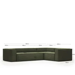 Kave Home Hoekbank Blok 4-Zits Groen Ribstof 320x230cm