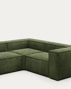 Kave Home Hoekbank Blok 4-Zits Groen Ribstof 320x230cm