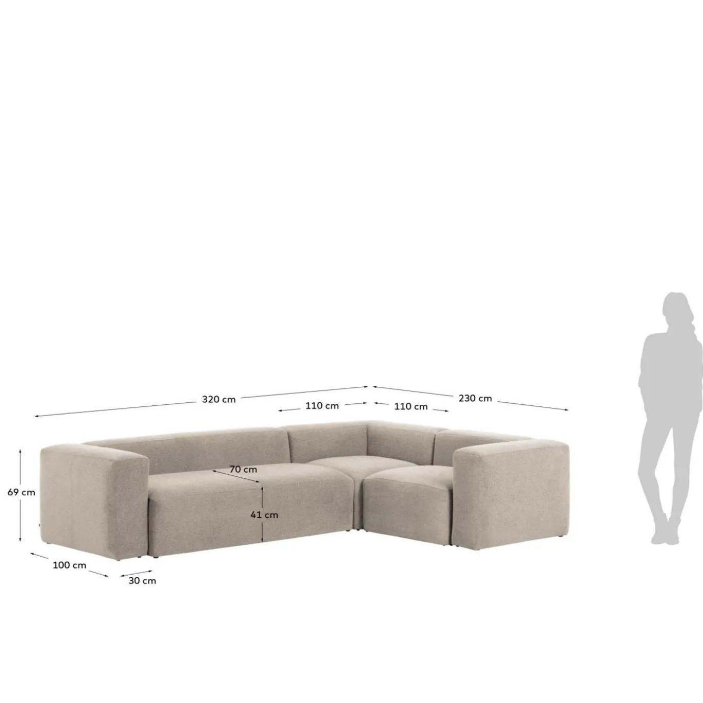 Kave Home Hoekbank 4-zits Blok Beige Ecru 320x230cm