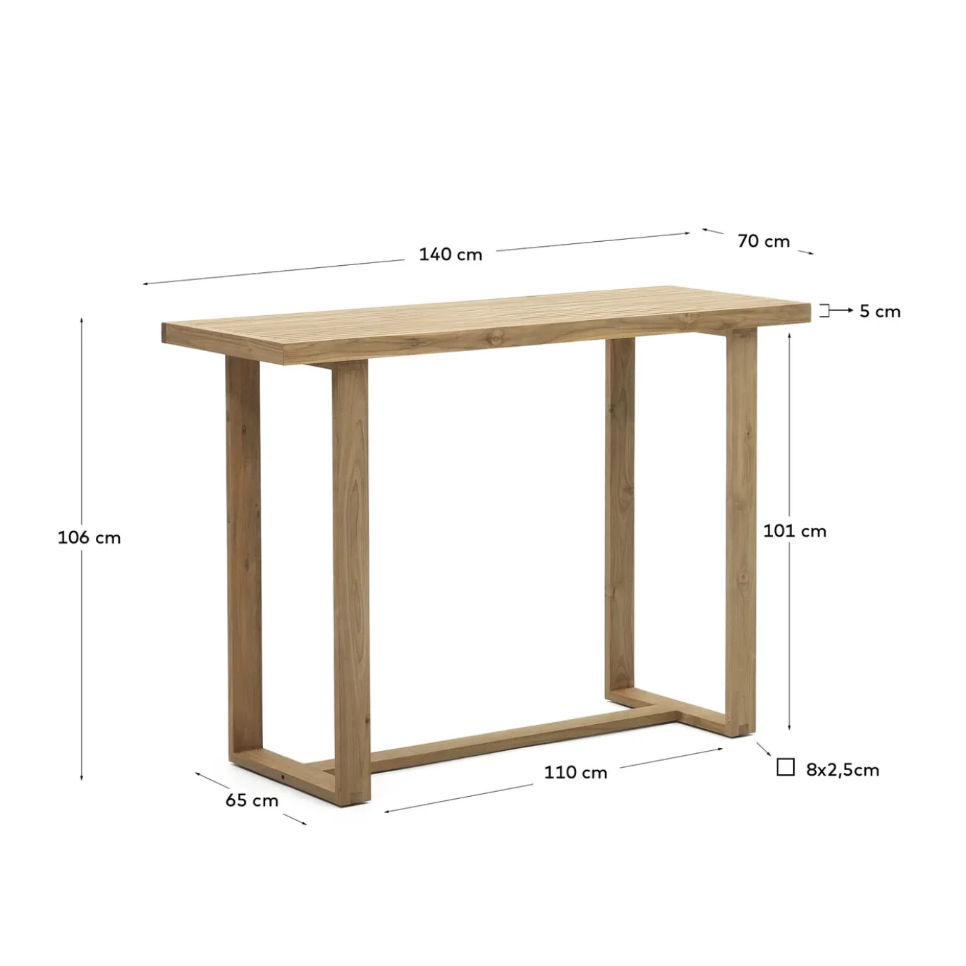 Kave Home Hoge Tafel Canadell Outdoor Massief Gerecycled Teakhout 140x70cm