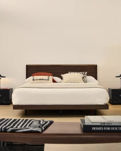 Kave Home Hoofdbord Norlen Walnootfineer Bruin en Led-licht voor Bed 160x200cm