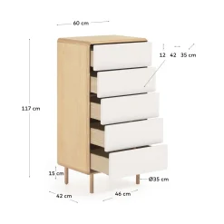 Kave Home Kast Anielle 5 Laden Massief Essenfineer 60x117cm