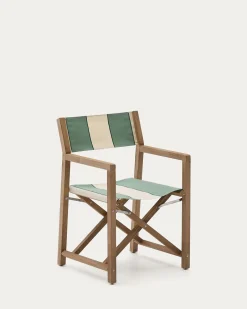 Kave Home Klapstoel Vilara Outdoor Acaciahout met Groen en Beige Strepen