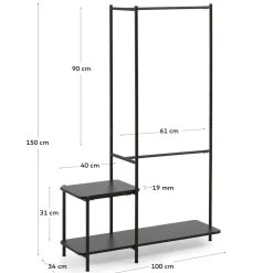 Kave Home Kledingroede met Bank Galatia Melamine en Metaal Zwart 100x150cm