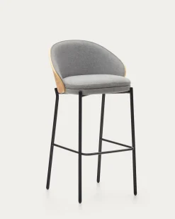 Kave Home Kruk Eamy Lichtgrijs Chenille en Essenhoutfineer Naturel
