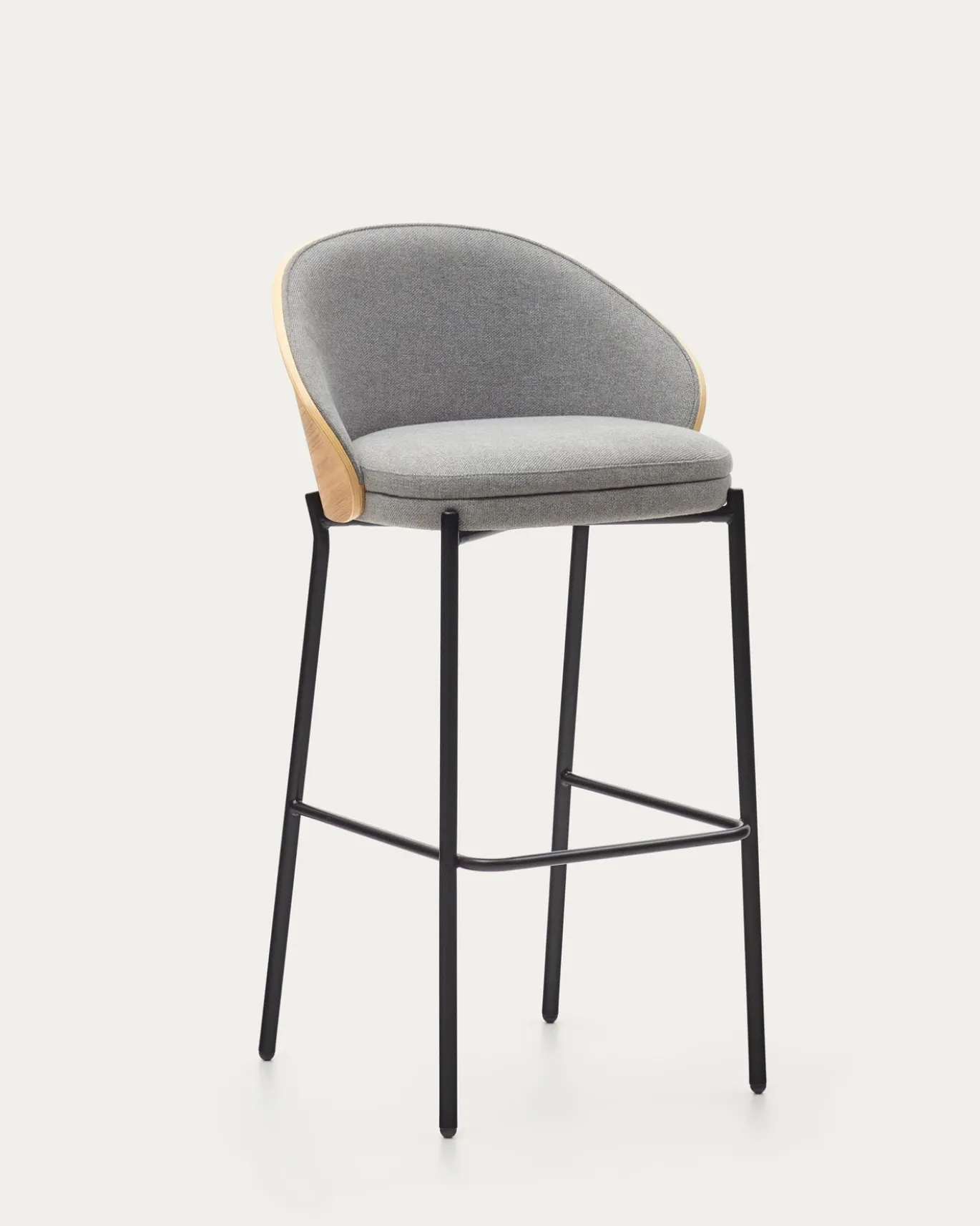 Kave Home Kruk Eamy Lichtgrijs Chenille en Essenhoutfineer Naturel