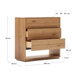 Kave Home Ladekast Alguema 3 Laden Eikenfineer Natuurlijk 100x97cm