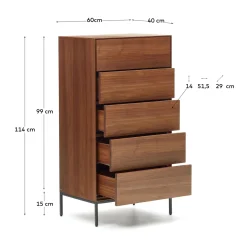 Kave Home Ladekast Vedrana 5 Laden Walnootfineer 60x114cm