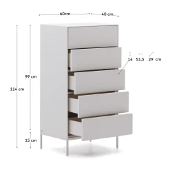 Kave Home Ladekast Vedrana 5 Laden Wit 60x114cm