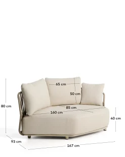 Kave Home Loungemodule Osani Rond Aluminium Beige Touw Taupe 167cm