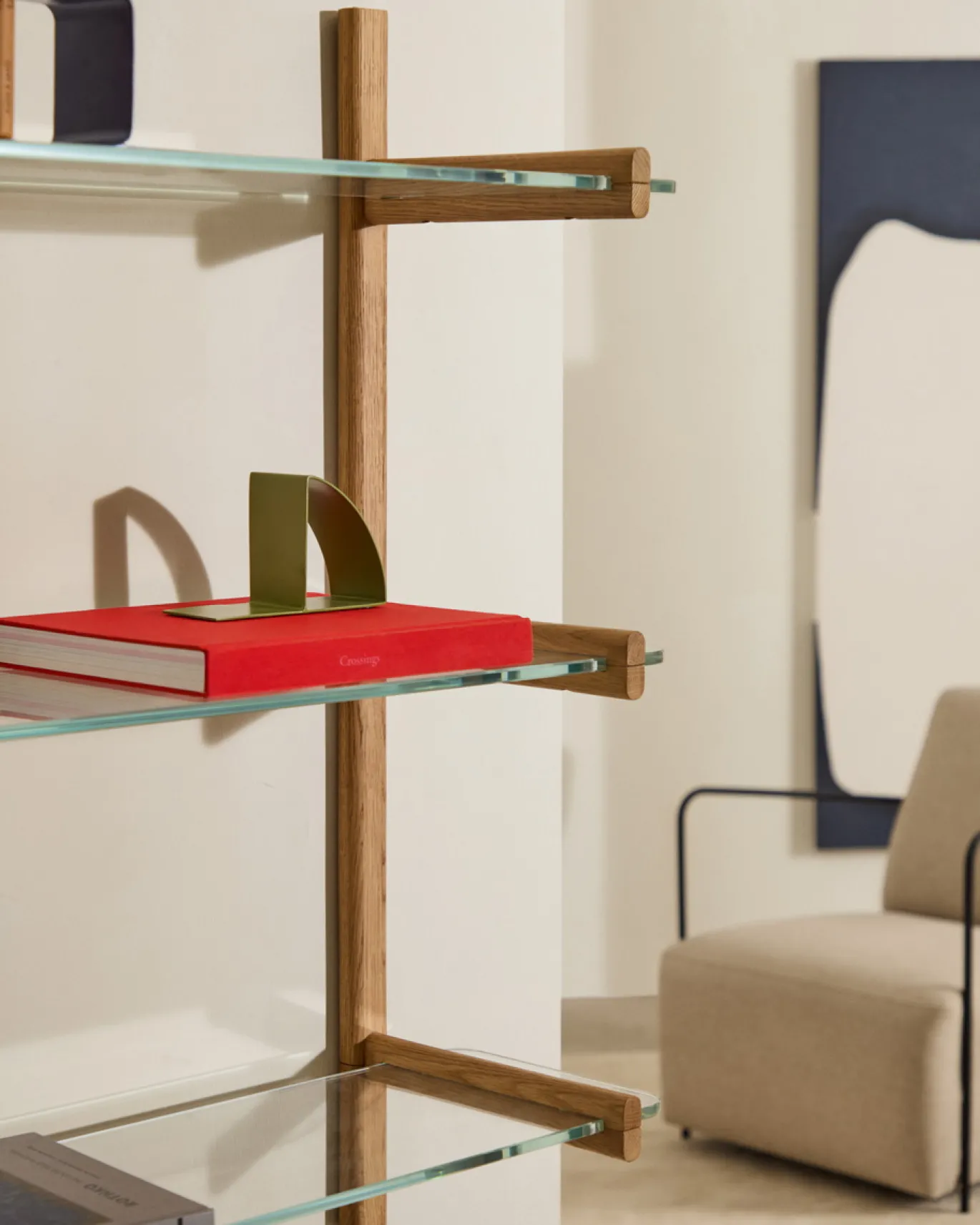 Kave Home Modulair Wandrek Sitra 3 Glazen Planken Eikenhout 110cm