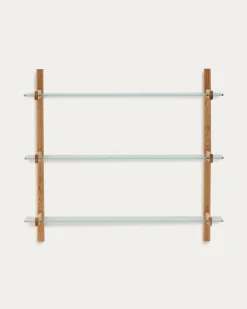 Kave Home Modulair Wandrek Sitra 3 Glazen Planken Eikenhout 110cm