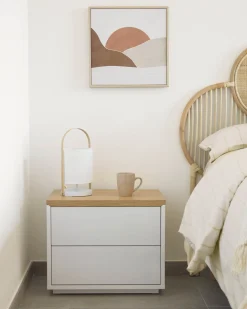 Kave Home Nachtkastje Abilen Eikenfineer en Wit Gelakt 53x44cm