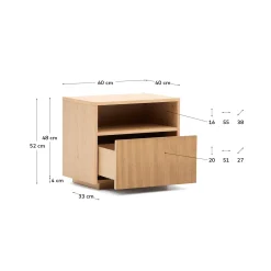 Kave Home Nachtkastje Helvine 1 Lade Eikenfineer 60x52cm