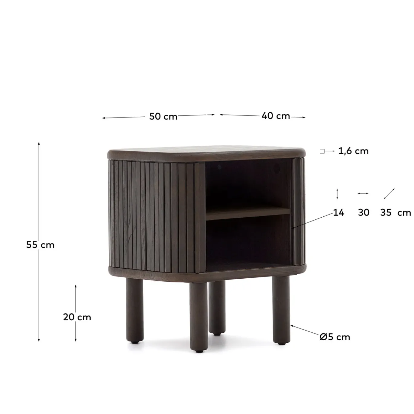 Kave Home Nachtkastje Mailen Essenfineer Zwart 50x55cm