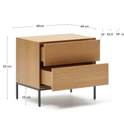 Kave Home Nachtkastje Vedrana 2 Laden Naturel Eikenfineer 60x55cm