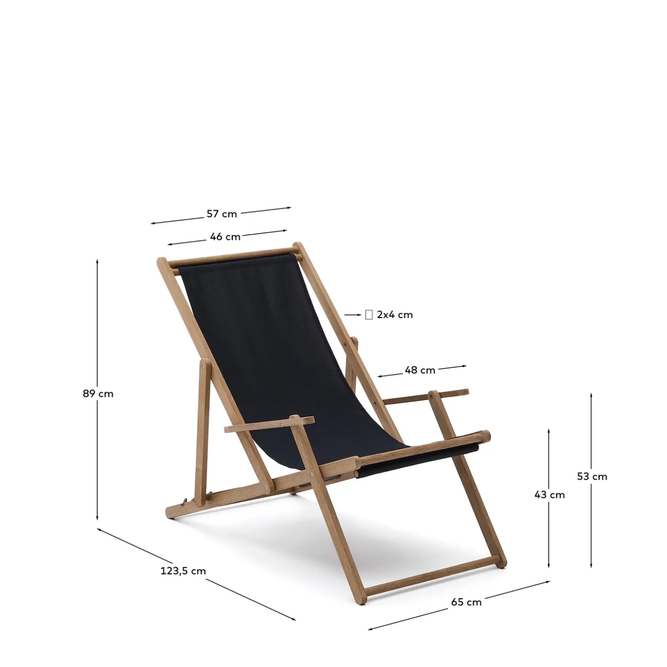 Kave Home Opklapbare Strandstoel Vilara Zwart Outdoor Acaciahout
