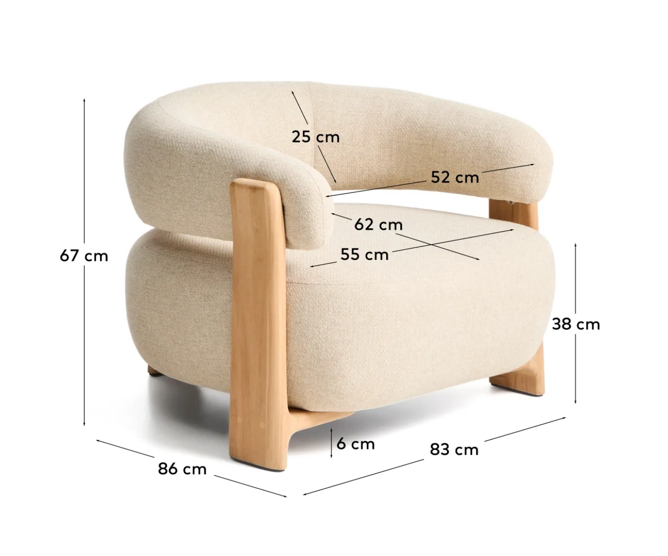 Kave Home Outdoor Fauteuil Granite Beige/Naturel Massief Teakhout