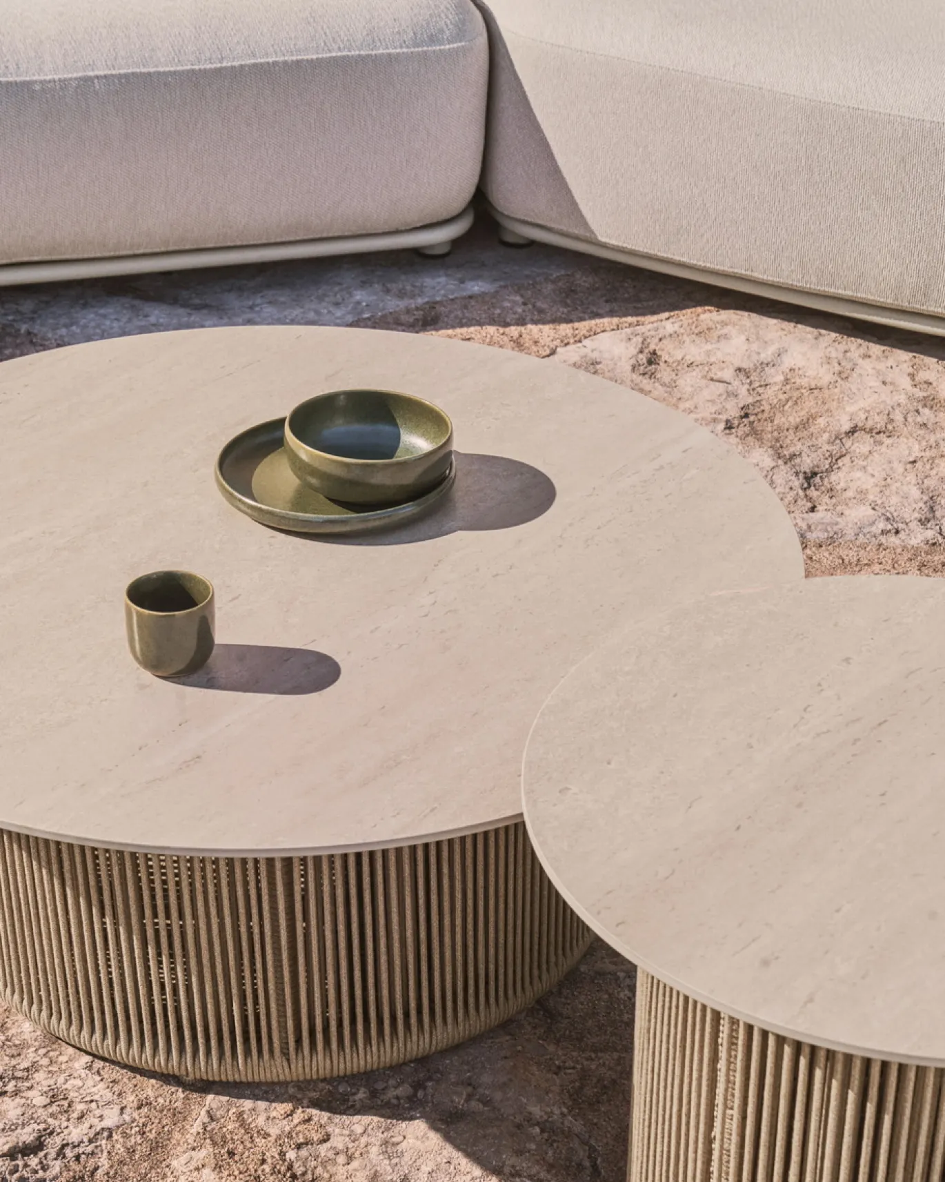 Kave Home Outdoor Salontafel Orosei Sintered Stone Beige Ø90cm