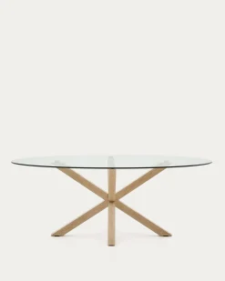Kave Home Ovale Glazen Tafel Argo Stalen Poten Houteffect Ø200x100cm