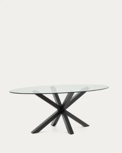 Kave Home Ovale Glazen Tafel Argo Stalen Poten Zwart Ø200 100cm
