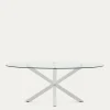 Kave Home Ovale Tafel Argo Glas Stalen Poten Wit Ø200x100cm