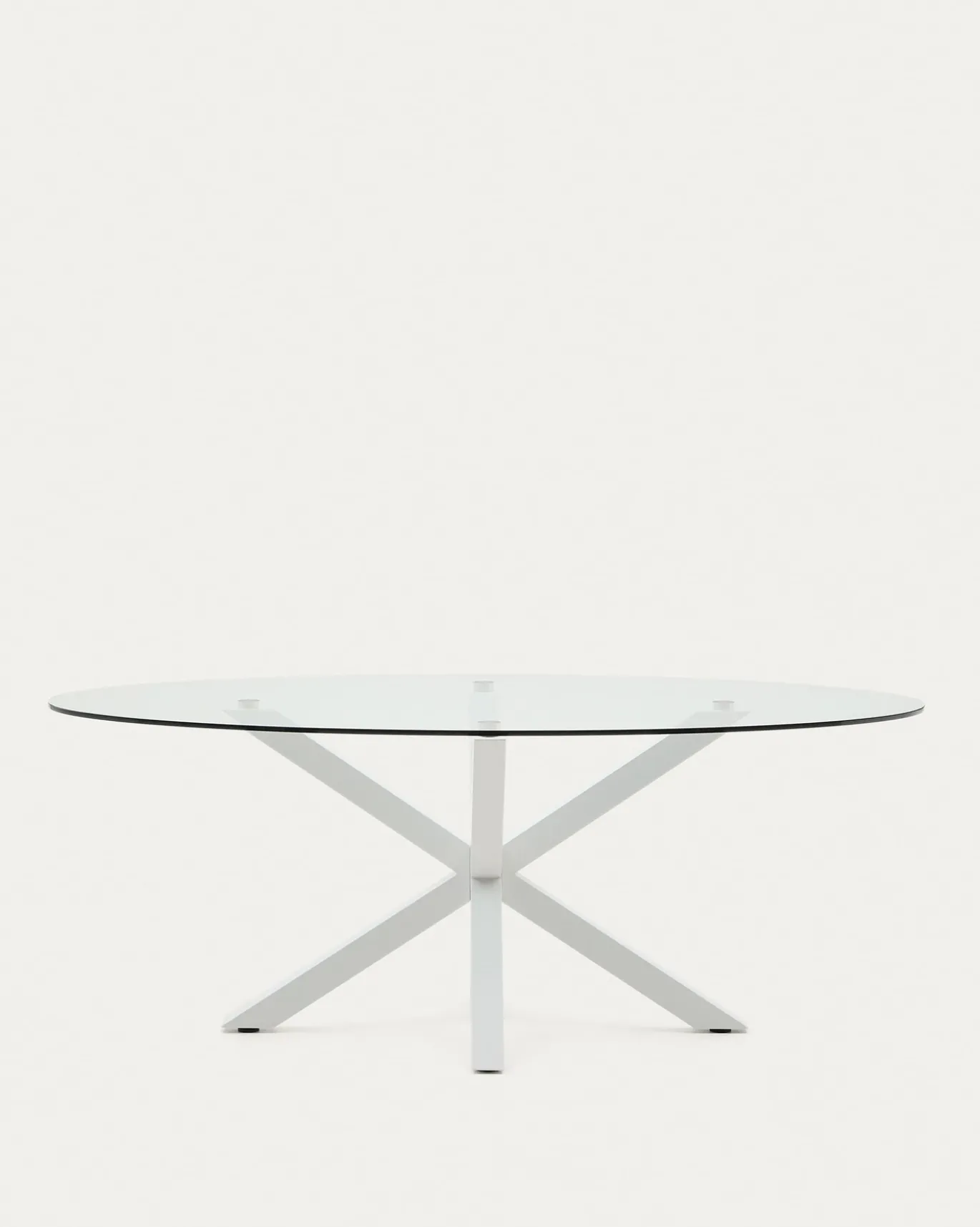 Kave Home Ovale Tafel Argo Glas Stalen Poten Wit Ø200x100cm