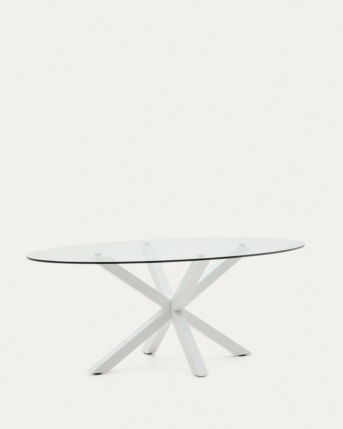 Kave Home Ovale Tafel Argo Glas Stalen Poten Wit Ø200x100cm