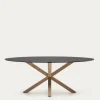 Kave Home Ovale Tafel Argo Matzwart Glas Houteffect Ø200x100cm