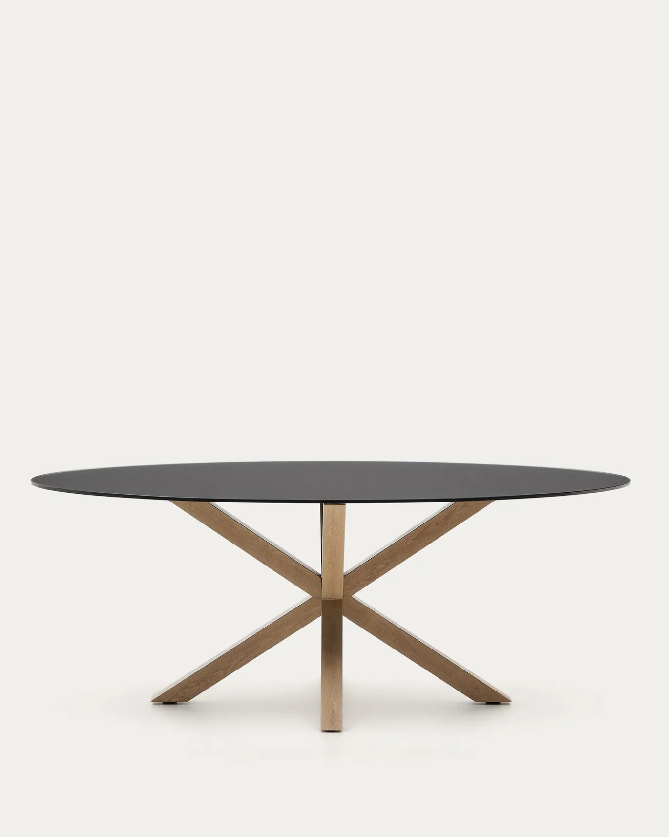 Kave Home Ovale Tafel Argo Matzwart Glas Houteffect Ø200x100cm