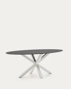 Kave Home Ovale Tafel Argo Matzwart Glas Wit Ø200x100cm