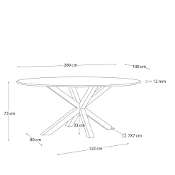 Kave Home Ovale Tafel Argo Matzwart Glas Wit Ø200x100cm