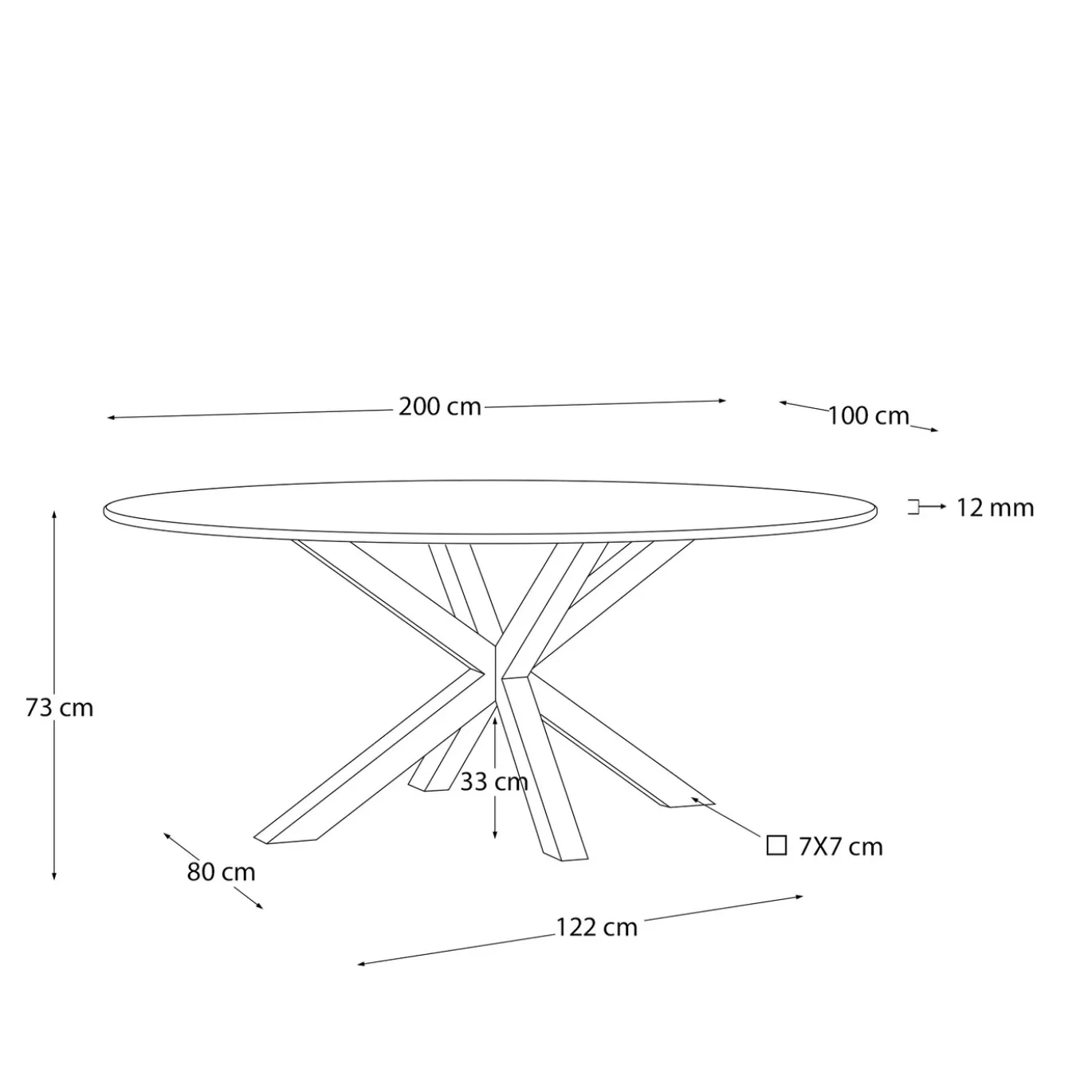 Kave Home Ovale Tafel Argo Matzwart Glas Wit Ø200x100cm