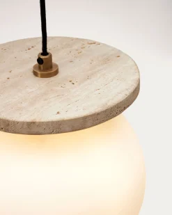 Kave Home Plafondlamp Malachi Glas en Travertijnsteen