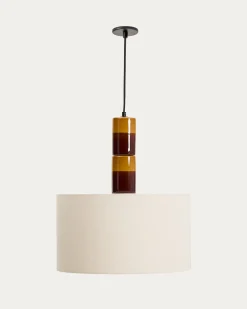 Kave Home Plafondlamp Mavran Bruin en Mosterdgeel Keramiek en Katoen