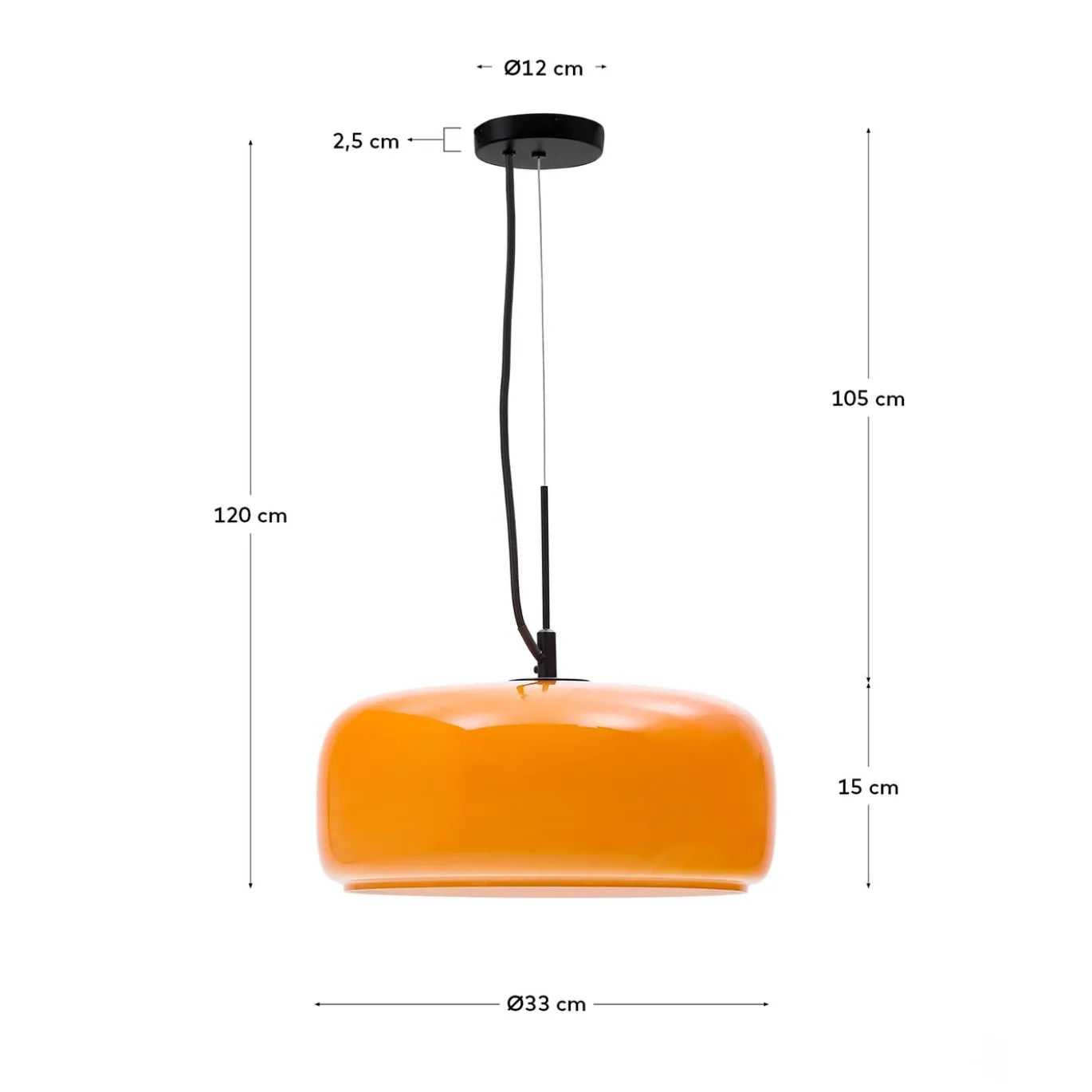 Kave Home Plafondlamp Reig Oranje Glas Ø38cm