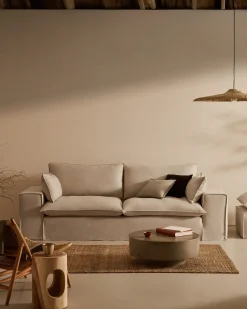 Kave Home Poef Anarela Beige Linnen Kussen 80x80cm