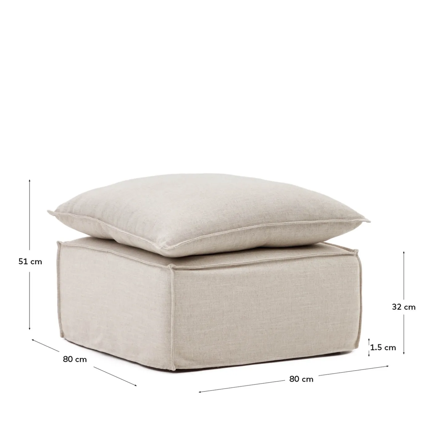 Kave Home Poef Anarela Beige Linnen Kussen 80x80cm