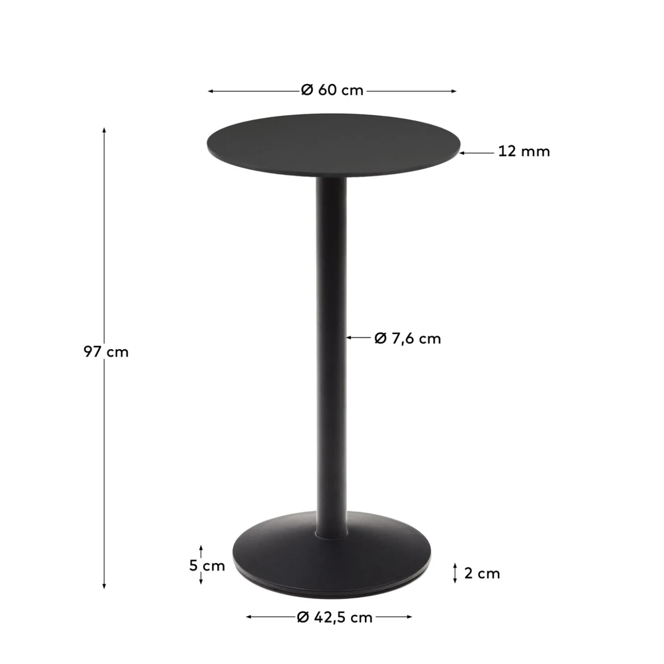 Kave Home Ronde Bistrotafel Esilda Zwart Hoog Ø60x96cm