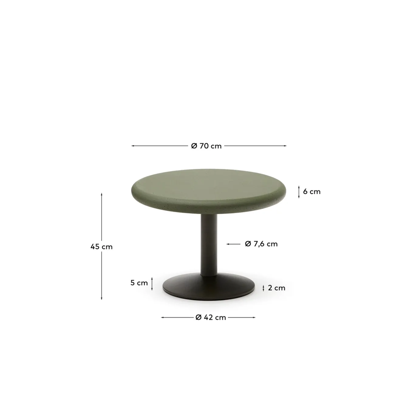 Kave Home Ronde Buitentafel Esilda Groen Cement Ø70cm Met Onderstel Ø42x45cm
