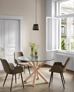 Kave Home Ronde Glazen Tafel Argo Houteffect Ø119cm