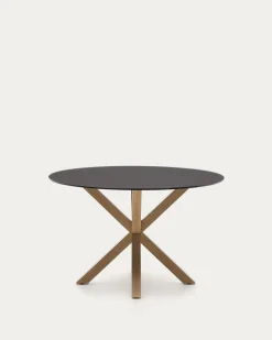 Kave Home Ronde Tafel Argo Matzwart Glas Houteffect Ø120cm