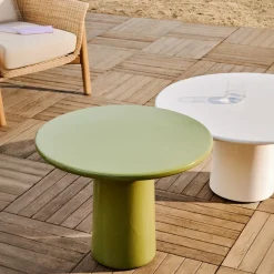 Kave Home Salontafel Albanella Cement met Glanzend Groene Afwerking Ø65cm