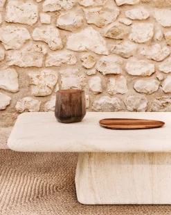 Kave Home Salontafel Drasi Cement met Travertijneffect 140x70cm