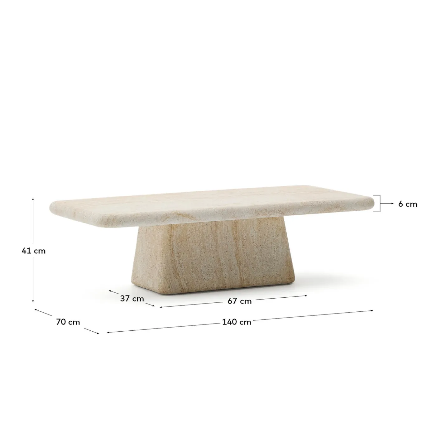 Kave Home Salontafel Drasi Cement met Travertijneffect 140x70cm