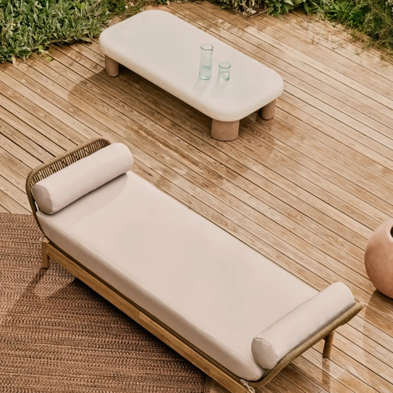 Kave Home Salontafel Labra Outdoor Wit Cement 140cm