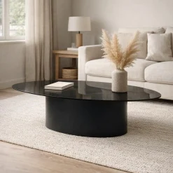 Kave Home Salontafel Olir Glas Metaal Zwart 140cm