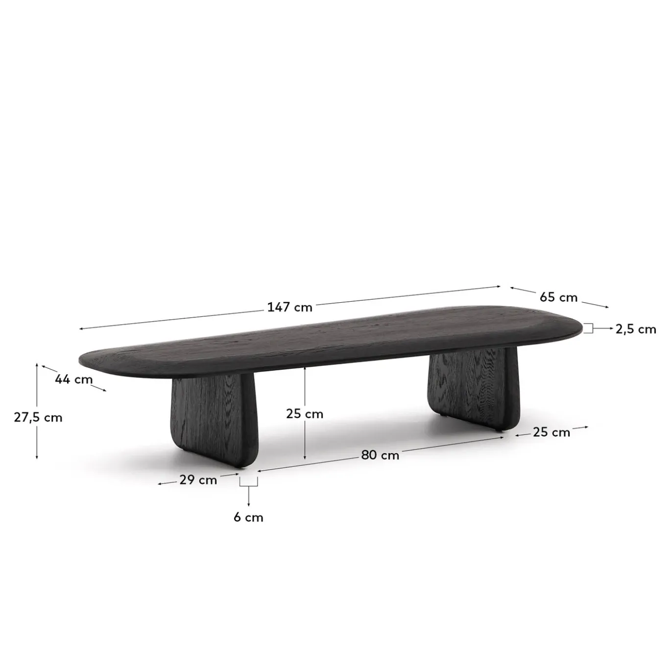 Kave Home Salontafel Pirita Eikenhout Zwart 146x56,5cm
