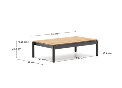 Kave Home Salontafel Sorells Grijs Aluminium en Teak 52,4x91cm